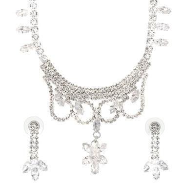 Imagem de Bodha Colar de zircônia cúbica ocidental banhada a ouro, cristais e AD com brincos de gota, conjunto de joias/joias para mulheres (SJN_274_G_P), 16, Latão, Sem Pedra Preciosa