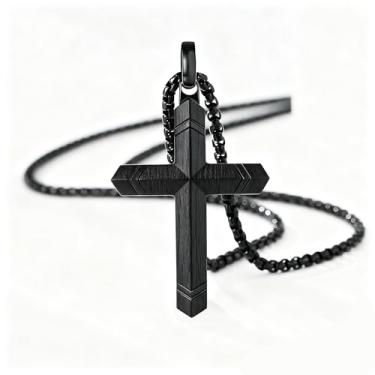Imagem de Colar masculino em forma de cruz com design embutido, One Size, Metal, Sem Pedra Preciosa