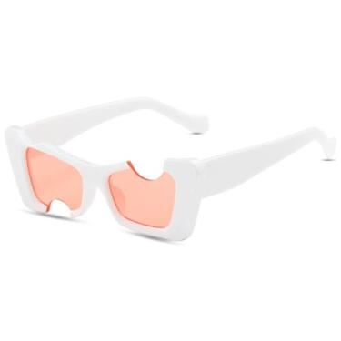 Imagem de HCPIHF Óculos de Armação Irregular Feminino Masculino Punk Hip Hop Outdoor UV400 (Branco Laranja)