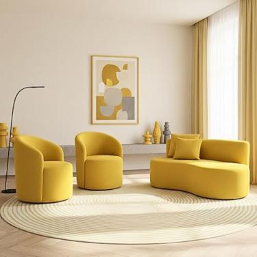 Imagem de Conjunto Decorativo 02 Poltronas + Sofá Curvo Orgânico Nature Gaia Suede Amarelo - Montanaris Decor