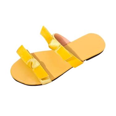 Imagem de Sandálias femininas de verão, moda casual, confortável, com detalhe de laço, sandálias rasteiras para uso ao ar livre, Amarelo, 38