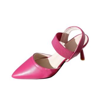 Imagem de Sandálias femininas fashion casual primavera verão cor sólida versátil uso ao ar livre boca rasa bico fino, Rosa choque, 34