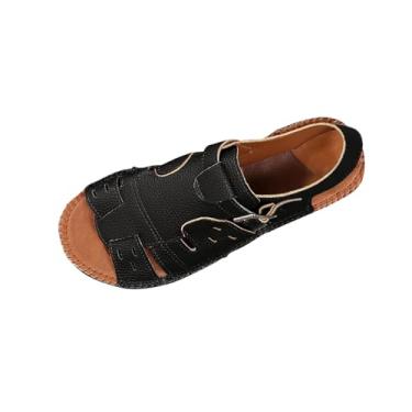 Imagem de Sandália feminina primavera verão casual moda cor sólida versátil bico aberto para atividades ao ar livre na praia, Preto, 39