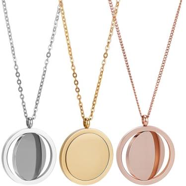 Imagem de SUNNYCLUE 1 caixa, 3 cores, colar de carimbo, gravação, etiqueta, colar, carimbo, redondo, ouro rosa, prata, aço inoxidável, padrão de massagem, joia com nome e pingente em branco para kit de