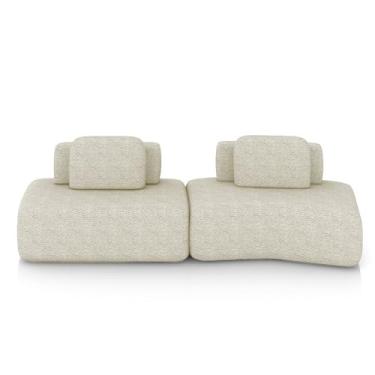 Imagem de Sofá Ilha Sala de Estar Dakota 2 Módulos 316cm Encostos Almofadas Soltas Bouclê Rústico Greige G33 - Gran Belo