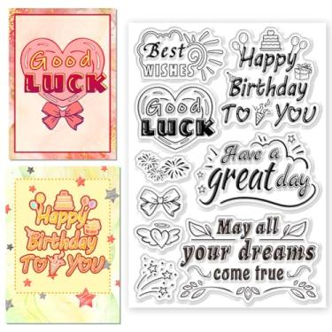 Imagem de 1 folha de carimbos transparentes de plástico PVC, carimbo de silicone com tema de bênçãos personalizados, estampa de palavras, carimbos transparentes para fazer álbuns de fotos faça você mesmo, 16 x