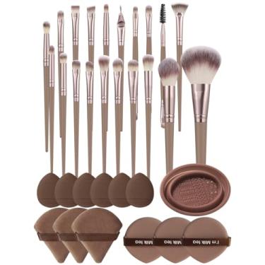 Imagem de Conjunto combinado de 33 peças de 20 pincéis de maquiagem e esponjas de maquiagem em pó pincel de base para líquido, creme e pó - polido, mistura e pincel facial