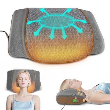 Imagem de HMEEN Travesseiro massageador de pescoço 3 em 1 com calor, vibração e tração de airbag - Maca de pescoço modos automático/manual, temporizador de 30 minutos - Dispositivo de tração cervical de espuma