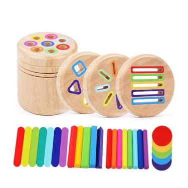 Imagem de YIJU Brinquedo de viagem com cilindros de madeira para de cores e formas, ideal para crianças de 2 a 3 anos, 4 in 1