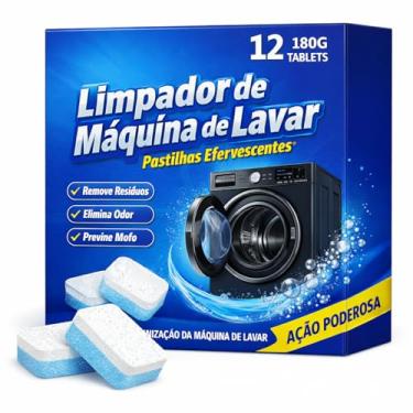 Imagem de Pastilhas de Limpeza Efervescentes para Máquina de Lavar Roupas e Louças, Kit com 12 Unidades, Ação Antibacteriana, Remove Odores e Resíduos