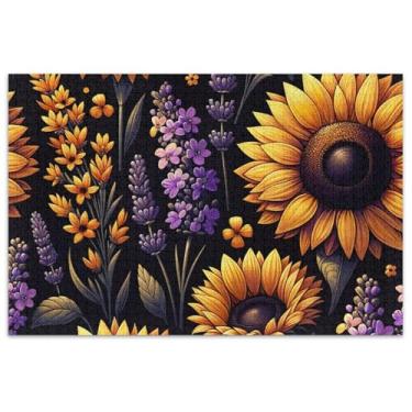 Imagem de Quebra-cabeça girassóis lavanda preto 500 peças para adultos decoração de arte grande quebra-cabeça presentes adultos elefante branco
