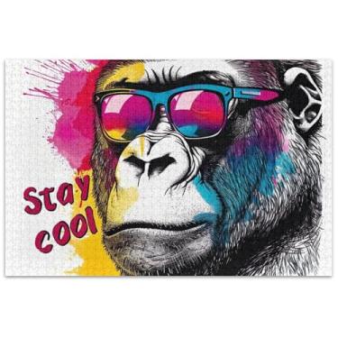 Imagem de Quebra-cabeça engraçado Gorilla Stay Cool 500 peças para adultos família brinquedo arte homens presentes exclusivos jogo puzzle presentes