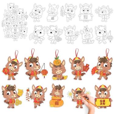 Imagem de JAPBOR Chinese New Year Coloring Ornament - 83pcs 2026 Lunar New Year Craft Coloring Kit for Kid, Color Your Own DIY Spring Festival Hanging Decor, Year of The Horse Draw Paper Sheets Bulk Party Favor