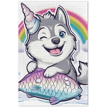 Imagem de Quebra-cabeça de desenho animado de cachorro fofo 1000 peças para adultos Engraçado Hard Puzzles para adultos Pintura de belas artes, 75 x 40 cm