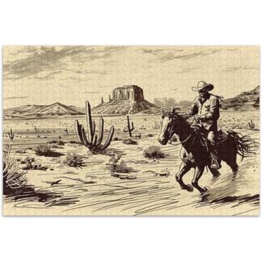 Imagem de Cowboy Rides Horse Desert Quebra-cabeça adulto 500 peças paisagem floral quebra-cabeças exclusivos para adultos elefante branco