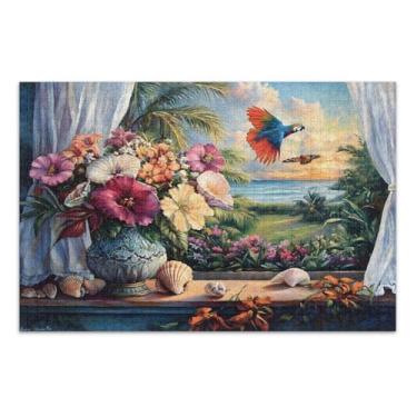 Imagem de Quebra-cabeça família vaso flores tropicais com letras nas costas quebra-cabeça 500 peças para adultos