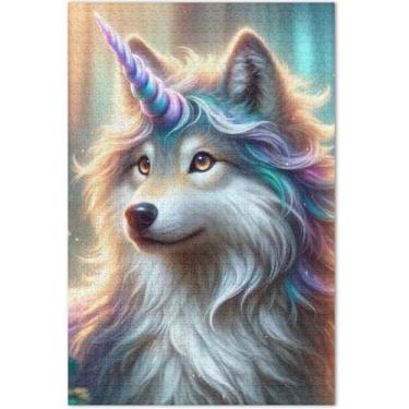 Imagem de Quebra-cabeça de lobo de unicórnio 500 peças para adultos Engraçado Exclusivo Puzzles Pintura de Belas Artes