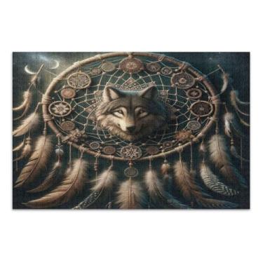 Imagem de Quebra-cabeças Wolf Dream Catcher 1000 peças, quebra-cabeças grandes para adultos, noite de jogo