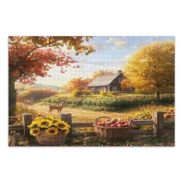 Imagem de Jogos de quebra-cabeça de paisagem de fazenda de outono com letras nas costas 1000 peças para adultos