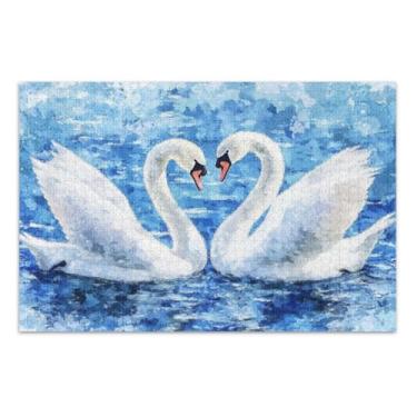 Imagem de Quebra-cabeça azul Swan Love 1000 peças adulto, quebra-cabeça com letras na parte de trás
