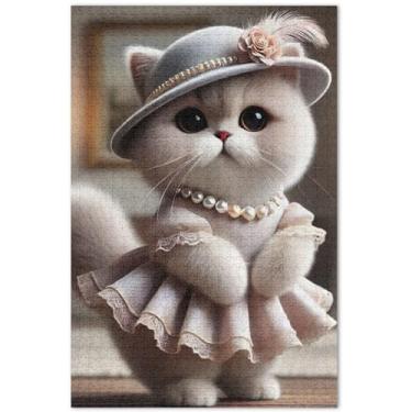 Imagem de Quebra-cabeça gato fofo gatinho elegante adultos 1000 peças presentes para amantes de quebra-cabeça difícil pintura animal, 75 x 40 cm