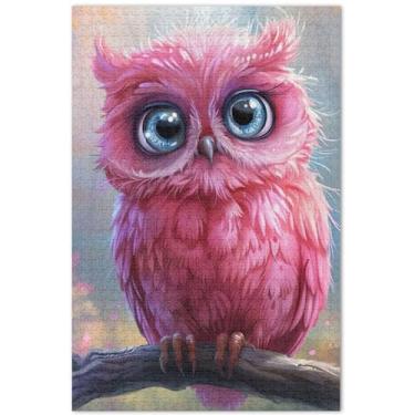 Imagem de Quebra-cabeça de desenho animado de coruja rosa fofa, 1000 peças, presentes para adultos, jogo de elefante branco, quebra-cabeças difíceis, arte colorida de animais, 75 x 40 cm