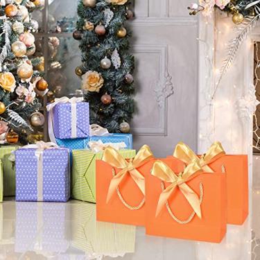 Imagem de 6 sacos de presente com gravata, sacos de papel para roupas de compras, sacola de compras elegante, casamento, Natal, Halloween, 28 x 20 x 10 cm (laranja)