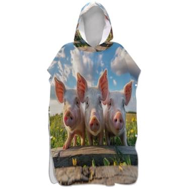 Imagem de Joisal Roupão engraçado de troca de porcos rosa para adultos, poncho de surfe, ponchos adultos de secagem rápida, para mulheres, toalha de banho com capuz de praia