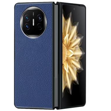 Imagem de LTLMYDAM Capa de couro vegano para Huawei Mate XT, proteção contra quedas de textura lichia fina capa traseira ultrafina leve, azul, XT