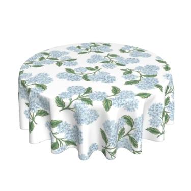 Imagem de JEFERSO Toalha de mesa redonda floral azul verde 178 cm vintage hortênsia flor toalha de mesa sazonal poliéster fazenda primavera verão capa de mesa para cozinha, festa, jantar, piquenique, decoração