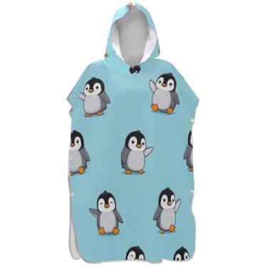 Imagem de Joisal Poncho de surf bonito pinguim azul para adultos trocador vestível homens mulheres poncho com capuz toalha de banho com capuz
