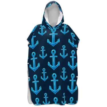 Imagem de Joisal Nautical Anchors Roupão de mudança azul escuro para adultos, poncho de surfe, leve, masculino, com capuz, toalha de banho