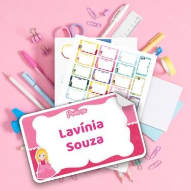 Imagem de Kit de Etiquetas Escolares Personalizadas Princesa 02 para material escolar infantil, identificação de cadernos, livros, lápis, lancheira e garrafinha
