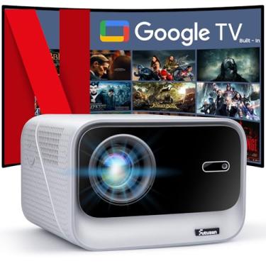 Imagem de 【1000 ANSI/Google TV/Netflix】Projetor inteligente 4K com WiFi e Bluetooth, projetores externos com foco automático, proyector de Wi-Fi para jogos de filme, celular, para quarto/casa