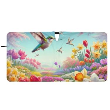 Imagem de Guarda-sol personalizado para jardim de beija-flor de primavera para para-brisa de carro dobrável caminhão persianas de carro para janelas dianteiras automotivas, 81 cm x 157 cm