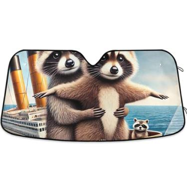 Imagem de Para-sol personalizado bonito guaxinim Titanic para para-brisa de carro universal dobrável caminhão auto carro sombra para para-brisa dianteiro M, 139.7 cm x 70.1 cm