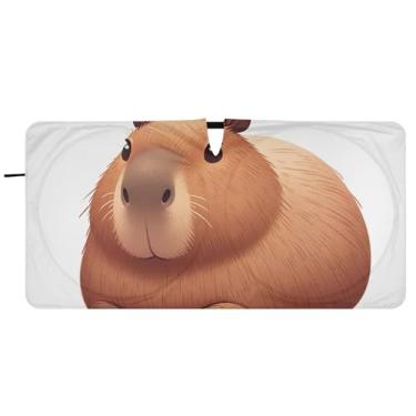 Imagem de Guarda-sol de carro com estampa de animal de capivara fofa personalizada para-brisa dobrável engraçado para-brisa frontal impressão animal automotivo, 76 cm x 149 cm