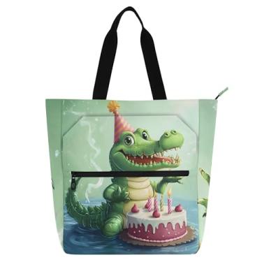 Imagem de GAIGEO Sacola de presente de aniversário de crocodilo para mulheres, trabalho, lona, faculdade, escola, bolsas, bolsas reutilizáveis, amantes de livros