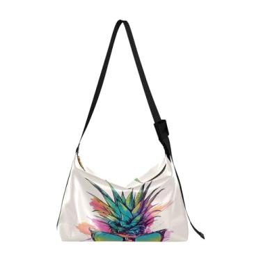 Imagem de GAIGEO Bolsa tiracolo preta e branca Sketch of a Beagle vegana, bolsa tiracolo com alça grossa, bolsa tiracolo masculina de couro, Lábios coloridos abacaxi com óculos de sol - 1, One Size