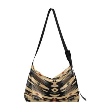 Imagem de Bolsa tiracolo de couro vegano estilo sudoeste marrom e preto, bolsa Lady Hobo, bolsa de ombro de couro com zíper, Design indiano americano-1, One Size