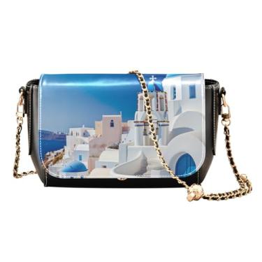 Imagem de Bolsa transversal floral laranja e amarela em couro bege com aba, bolsas de ombro femininas tamanho médio, Parede pintada de branco e azul - 3, One Size