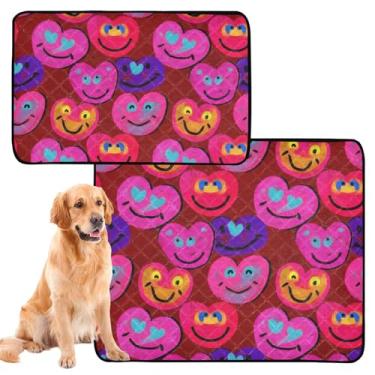 Imagem de Chique Colorido Coração Faces Sorrisos Laváveis Almofadas de Xixi Impermeável Tapete de Cercadinho para Cachorros Extra Grande À Prova de Vazamento Almofadas para Cachorros, Médio + Grande, Conjunto