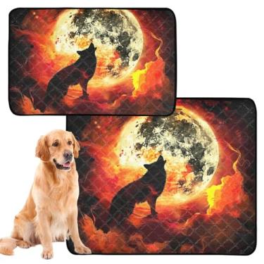 Imagem de TSENQUE Almofada de xixi para animais de estimação de lobo uivando lua noturna extragrande tapete lavável à prova d'água para cães, absorventes de cachorro, almofadas de penico, pequeno x pacote com 3