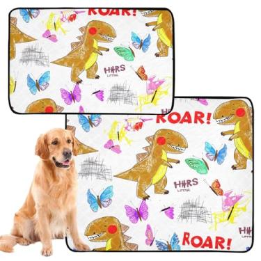Imagem de Almofada branca de dinossauro fofo para animais de estimação, reutilizável, lavável, tapete de urina para cães, à prova d'água, absorvente para cães, pequeno pacote com 3
