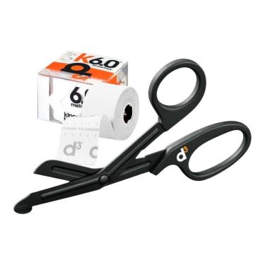 Imagem de Kit Bandagem Elástica Hipoalergênica D3 Tape K6 Kinesiology + Tesoura Ponta Romba-Unissex