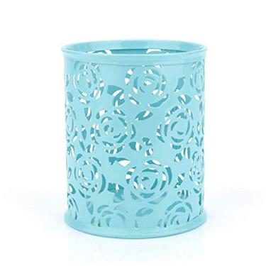 Imagem de GLOGLOW Porta-canetas de Metal Caddy Com Design Oca, Azul, 9,5x9x8,5CM, Organizador de Mesa para Estudantes e Profissionais, Suprimentos de Armazenamento