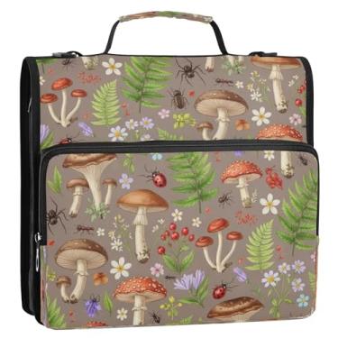 Imagem de Bolsa organizadora de fichário com zíper de plantas animais coloridas de cogumelos com anel D de 3 cm para escola e escritório
