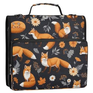 Imagem de Linda bolsa organizadora de fichário com zíper floral raposas laranja com alça de ombro, portfólio de fichário de 3 anéis de 3 anéis para documentos de viagem para escola, escritório, documentos de