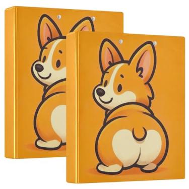 Imagem de 3 anéis personalizados de desenho animado Corgi com 3 argolas de 3 cm para fichários de 200 folhas, anel redondo fofo, fichário de escritório, 31,5 x 27 x 6 cm, pacote com 2