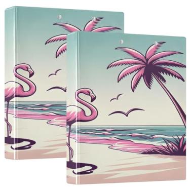 Imagem de Flamingo Beach Pastas com 3 anéis roxos, 1 pacote com anéis, fichário de plástico